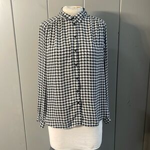 H&M Houndstooth Top Black White Career Blouse CottageCore Business Office Medium